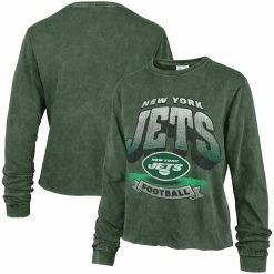'47 Women's Green New York Jets Indio Vintage Tubular Cropped Washed Long Sleeve T-Shirt