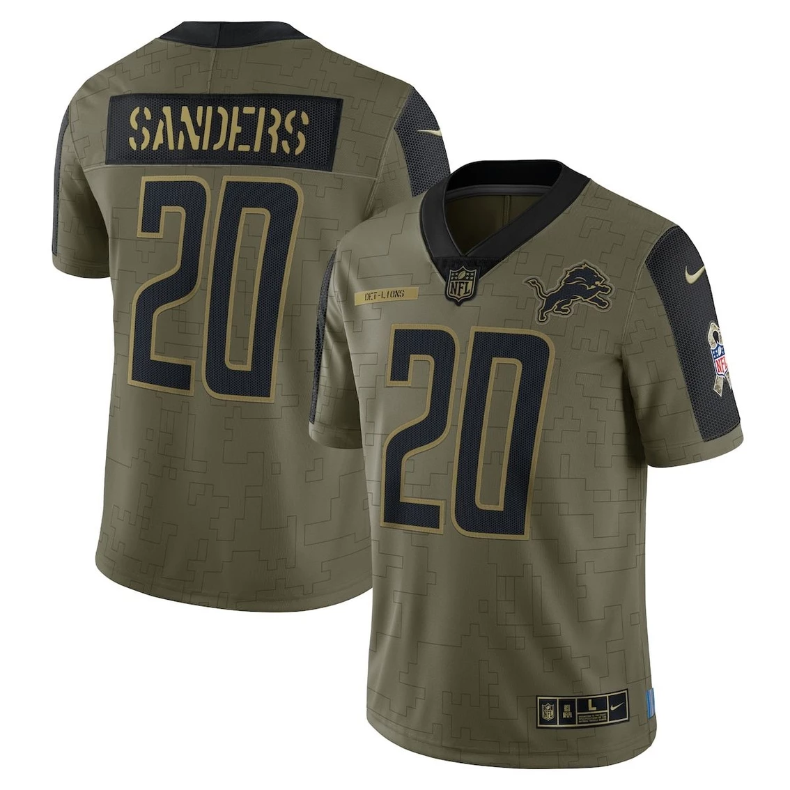 Nike Men's Barry Sanders Olive Detroit Lions 2021 Salute To Service Retired Player Limited Jersey