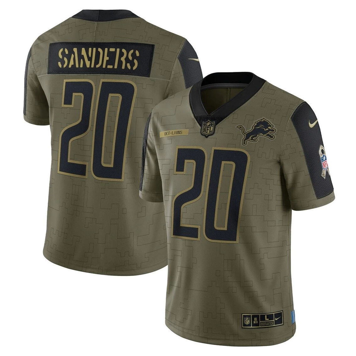 Nike Men's Barry Sanders Olive Detroit Lions 2021 Salute To Service Retired Player Limited Jersey - Image 2