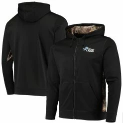 Dunbrooke Men's Black/Realtree Camo Detroit Lions Decoy Tech Fleece Full-Zip Hoodie