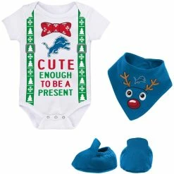 Outerstuff Infant White/Blue Detroit Lions My Little Present Bodysuit Bib & Booties Set
